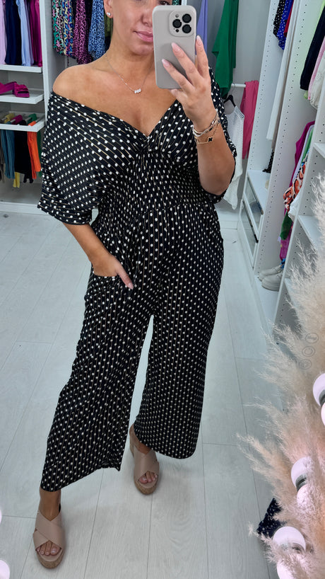 👗Nyinkommet🔥Prickig jumpsuit med elastisk midja